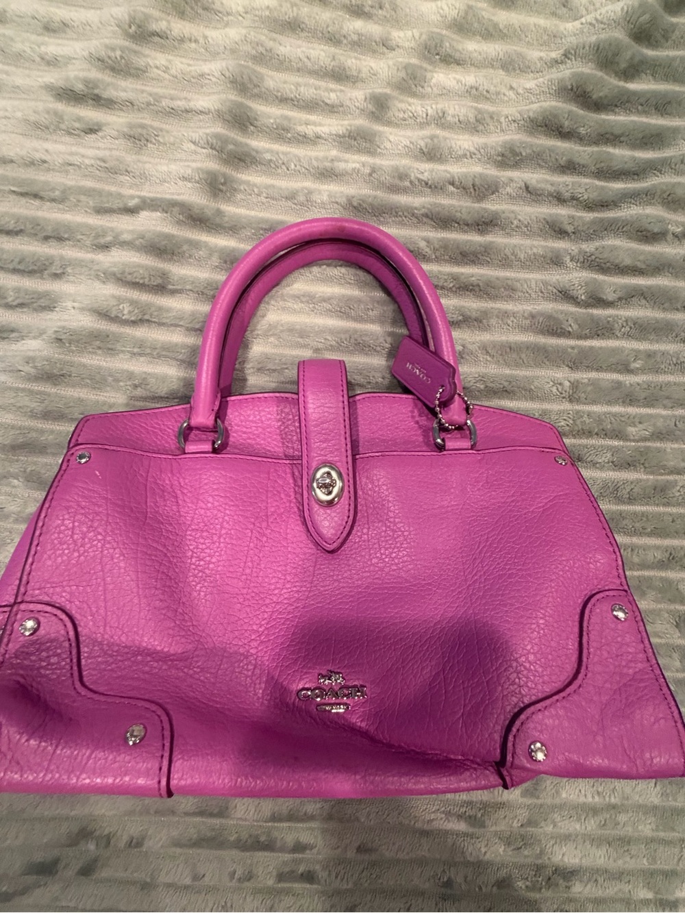 Coach Purple Leather Satchel with Turnlock Detail